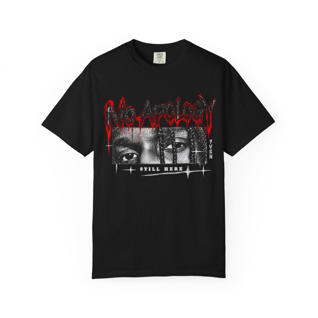 No Apology Graphic T-Shirt — Bold Streetwear Tee with Eyes Photo Print