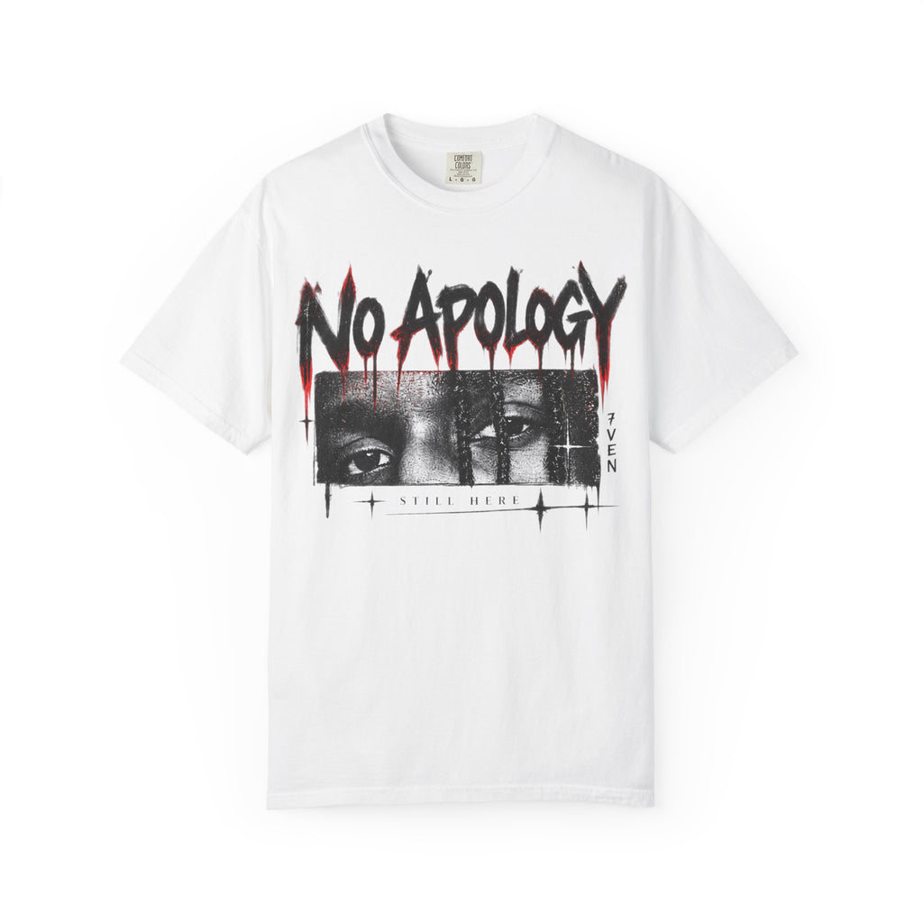 No Apology Graphic T-Shirt — Bold Streetwear Tee with Eyes Photo Print