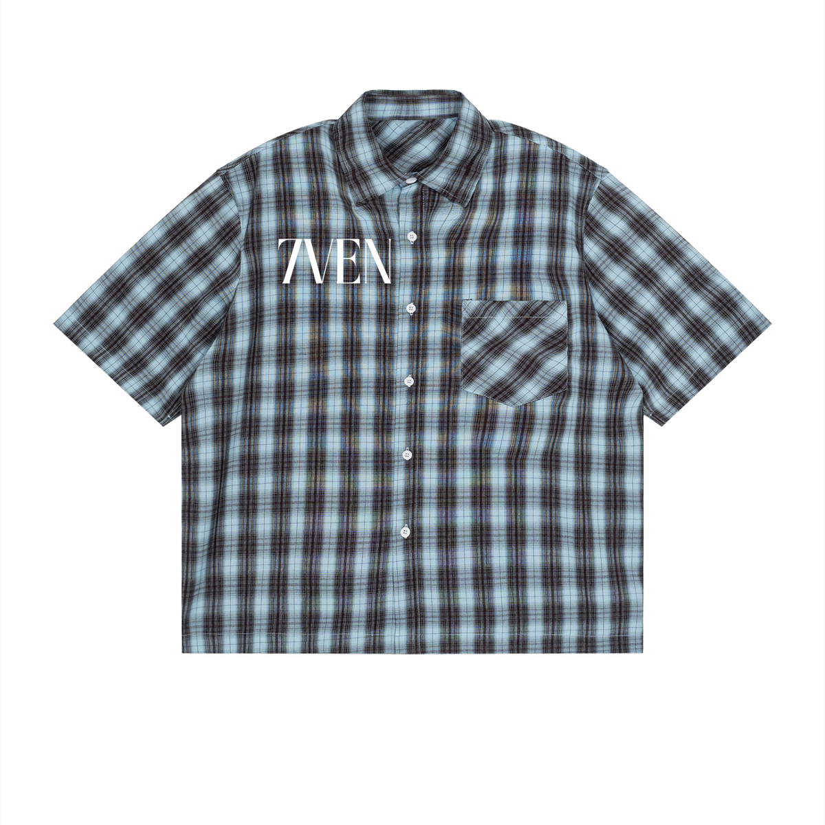 7VEN - Boxy Plaid Short Sleeve Shirt